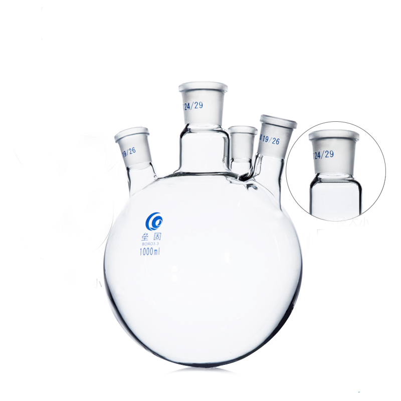 Laboratory Oblique 4-necks Flask Spherical reactor Borosilicate Glass Thicked High temperature resistance reaction Flask