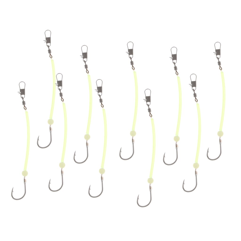 10pcs Sea Fishing Rigs Carp Rigs with Luminous Tube Barbed Hook for Bass Trout Walleye Red Fish