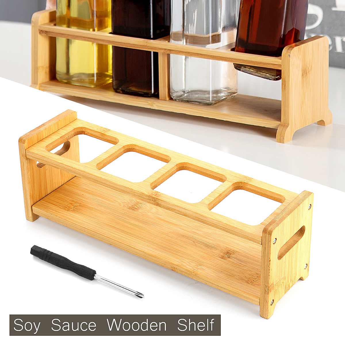 4 Holes Glass Oil Bottle RackDisplay Rack Wood Storage Box Wooden Stand Rack Organizer for Home Decoration