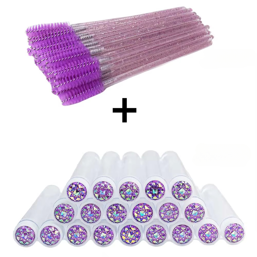 Tubes de brosse à cils avec baguettes de Mascara en cristal, peigne à sourcils, conteneur de bobines, applicateurs de brosse à cils, outils de maquillage, 50 pièces: Argent