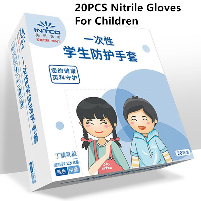 100 Uds guantes de nitrilo para niños, guantes de trabajo desechables para niños, guantes blancos de látex para la escuela, guantes de mano con dedos completos: 20PCS Nitrile