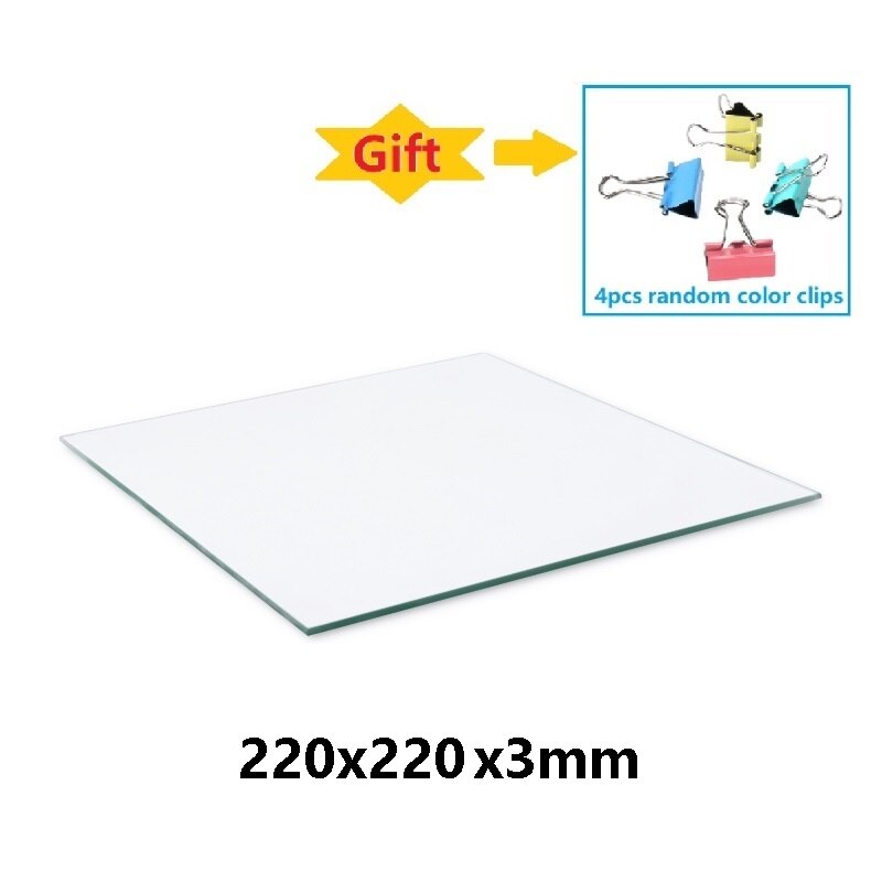 MEGA-cama para impresora 3D, vidrio templado de borosilicato, plano, transparente, cuadrado, redondo, 214, 220mm, para Kossel Delta Creality Ender3: 220x220mmadd4clips