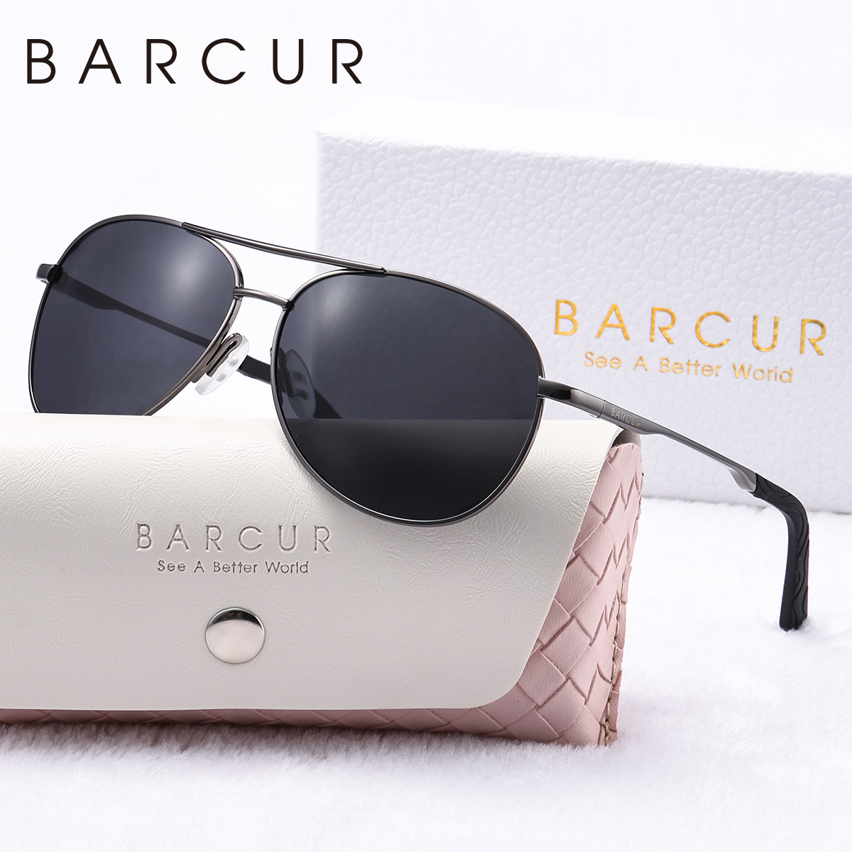 Barcur metalen gepolariseerde roze zonnebril voor dames, lichtgewicht, blauwe gradient glazen, accessoire voor dames: Grijs
