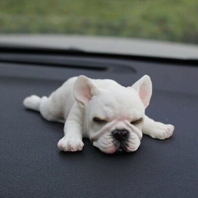 Car interior control ornaments product sleeping position French bulldog car ornaments cute simulation dog model high: F051-white2