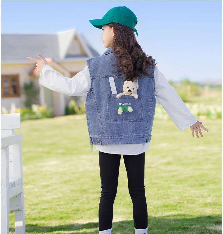 Gilet di jeans per ragazze primavera 2022 nuovo abbigliamento esterno gilet per bambini autunno gilet 4 5 6 7 8 9 10 gilet per bambini invecchiato cappotto abbigliamento per ragazze