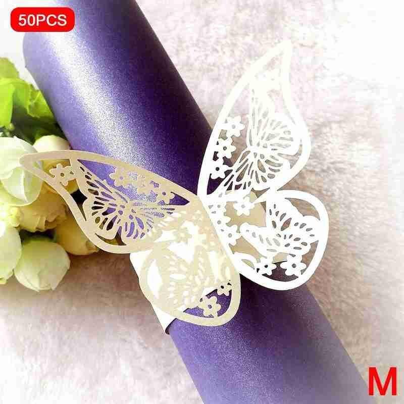 50pcs 13 Colors Hollow Butterfly Napkin Rings Holders Cut Paper Hotel Birthday Wedding Xmas Party Napkins Rings Holders: M