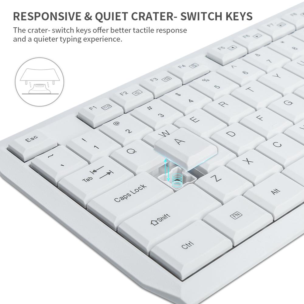 E710 Wireless Keyboard and Mouse Combo Quiet Key US Layout White Keyboard and Mice for PC Laptop Smart TV