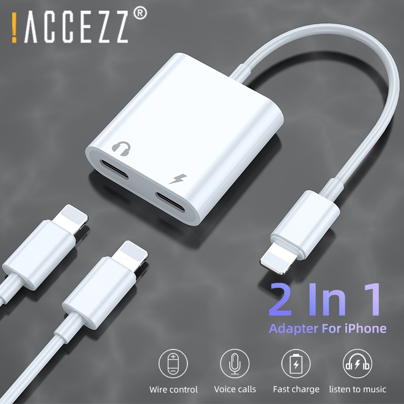 !ACCEZZ 2 in 1 Audio Charge Adapter For iPhone 7 8 Plus X XS XR MAX Dual Lighting 3.5mm Jack Splitter Charger Listening Adapters