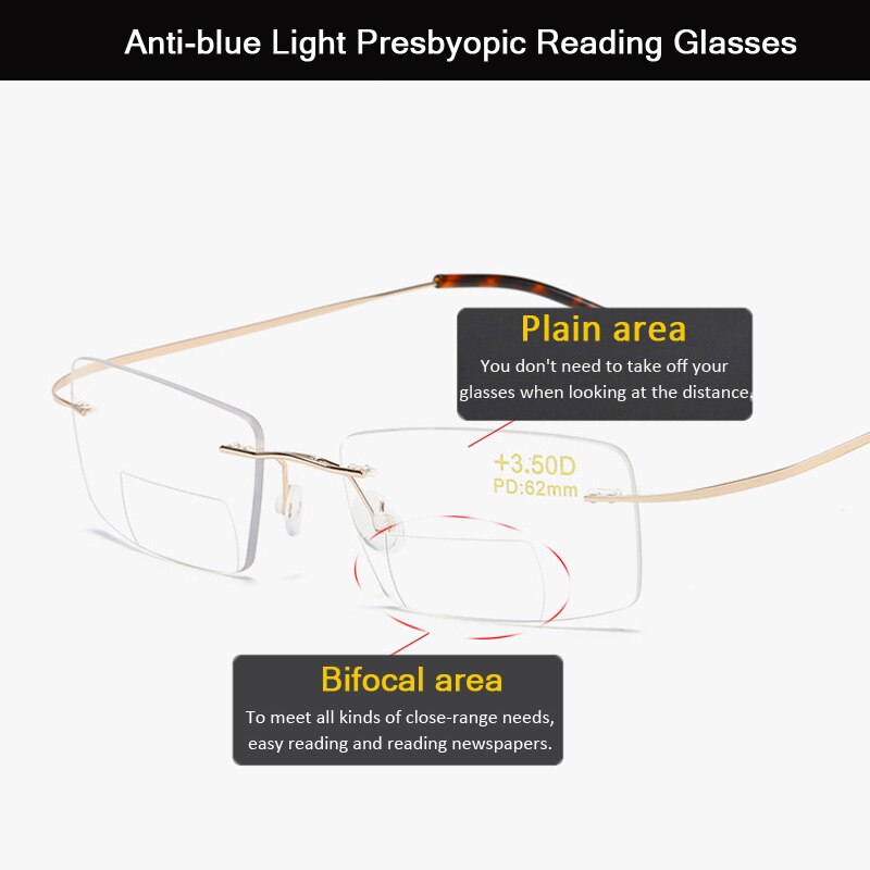 iboode Alloy Bifocal Progressive Reading Glasses Men Women Anti Blue Ray Near and Far Sight Presbyopic Eyewear Diopter +1.0 1.5