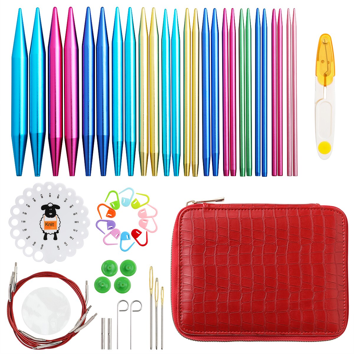 Circular Knitting Needles Set 26pcs Interchangeable Crochet Needles for Crochet Yarn Knitting Accessories Kit for Beginners: Style D-1