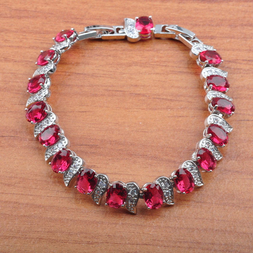 Klassieke Vierkante Rose Rode Zirconia Sieraden Sets Vrouwen Oorbellen Ketting Hanger Ring Armbanden JS0423