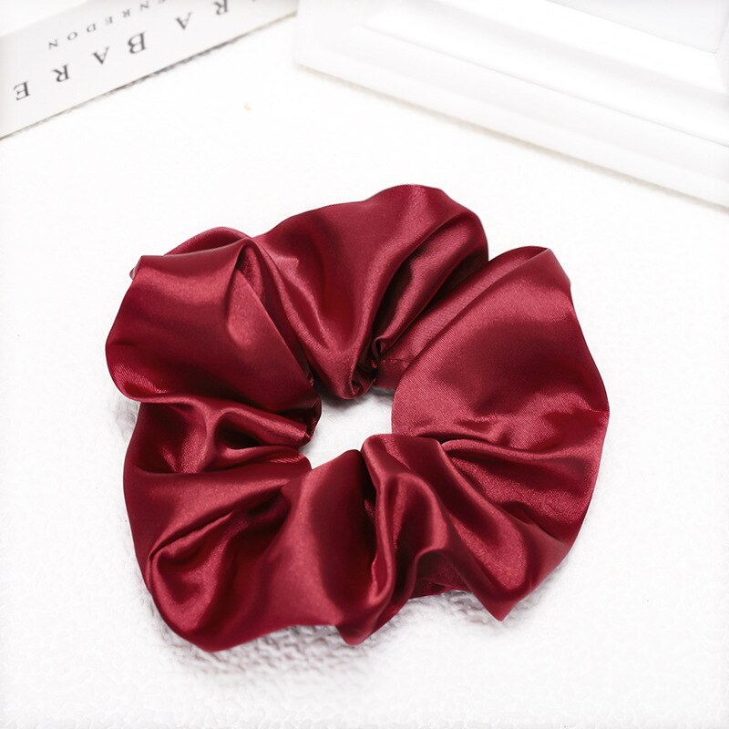 fast silke sateng hår scrunchie pakke kvinner jenter elastiske hårbånd tilbehør gumki gjøre wlosow: D485 vinrøde