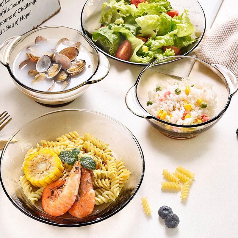 European Glass Pot With Lid Heat-Resistant Microwave Household Glass Bowl Instant Noodle Bowl Salad Noodle Bowl Soup Bowl