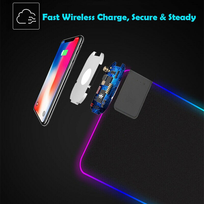 Wireless Charger RGB Luminous Oversized Desktop LED Waterproof Gaming Keyboard Mouse Pad Laptop Accessories
