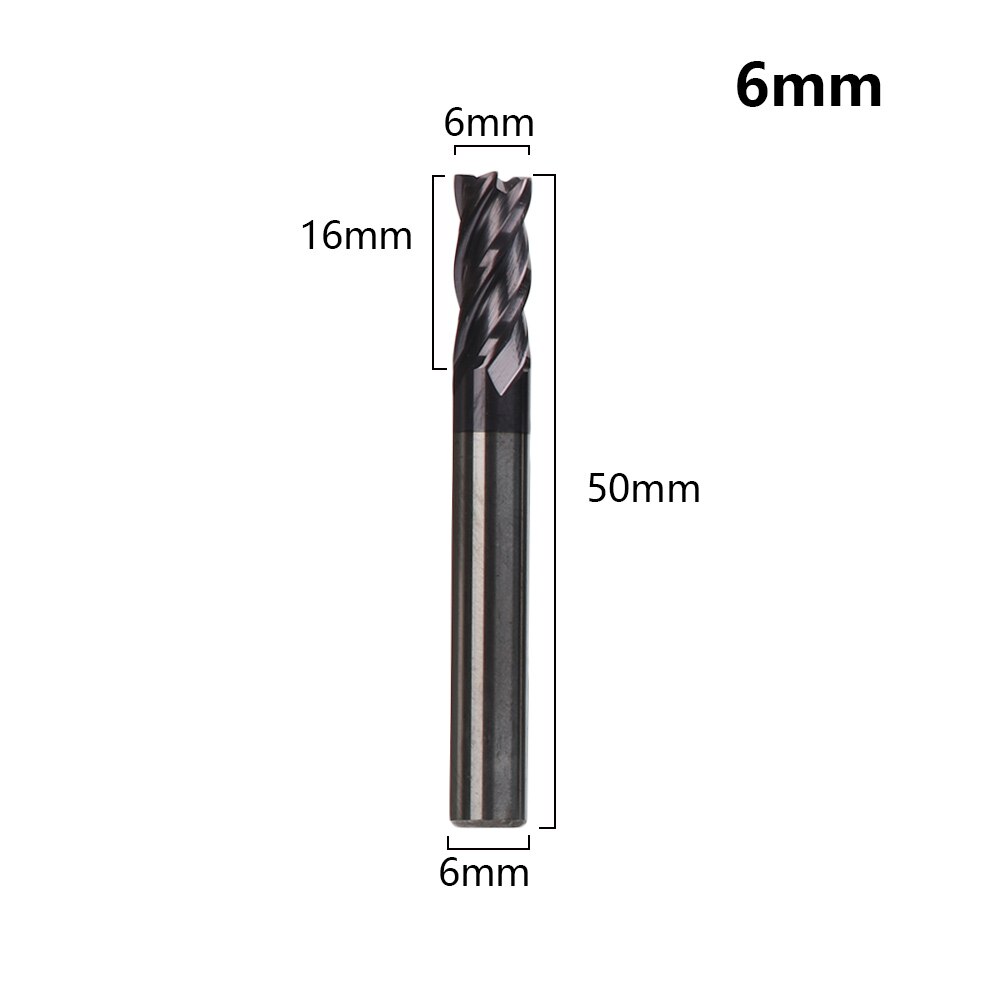 1PC Duurzame 4 Fluit Mill Endmill Cutting Lichtmetalen Carbide Wolfraam Stalen Frees End Mill Metal Cutter Machine gereedschap: 6mm