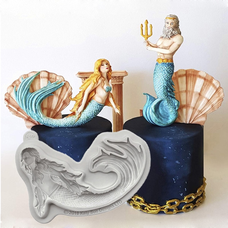 Svømning havfrue form fondant kager dekorationsværktøj silikone form sugarcraft chokolade bageværktøj til kager gumpaste form