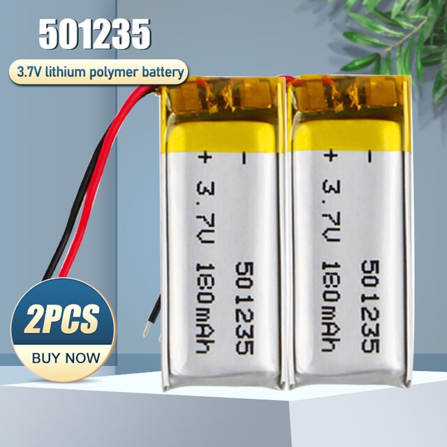 Batería recargable de polímero de litio para cepillo de dientes eléctrico MP4, 501235, 3,7 V, 180mAh, grabadora de voz, auriculares Bluetooth: 2PCS