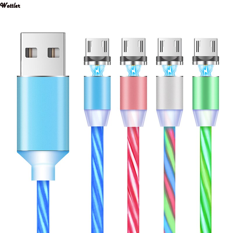 Fast Magnetic Charging Mobile Phone Cable Flow Luminous Lighting Cord Charger Wire for Samaung LED Micro USB Type C for iphone