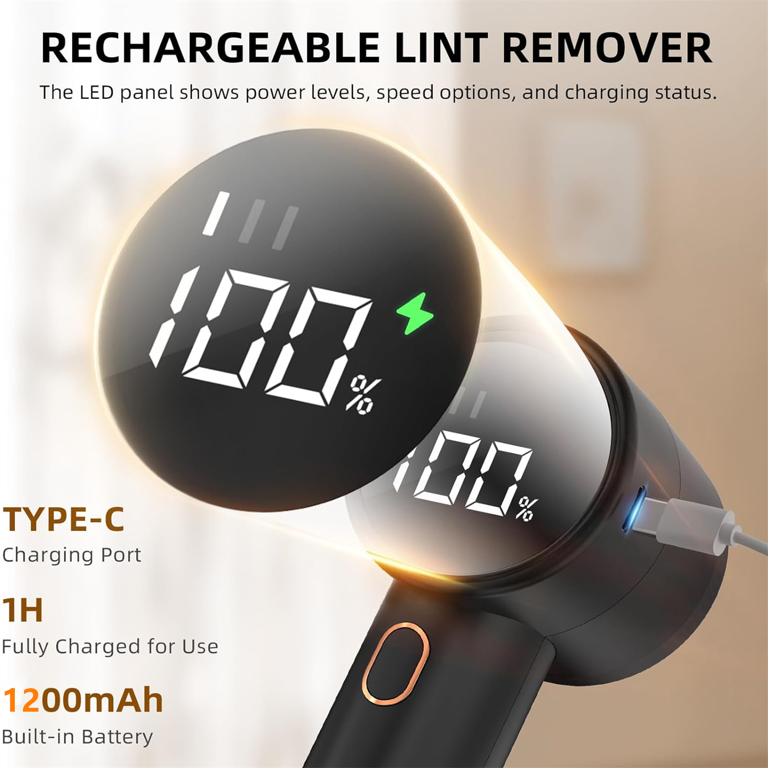 Fabric Shaver, Lint Remover Rechargeable, Electric Portable Sweater Defuzzer with 3 Speeds, 6 Leaf Blades, Digital LED Display