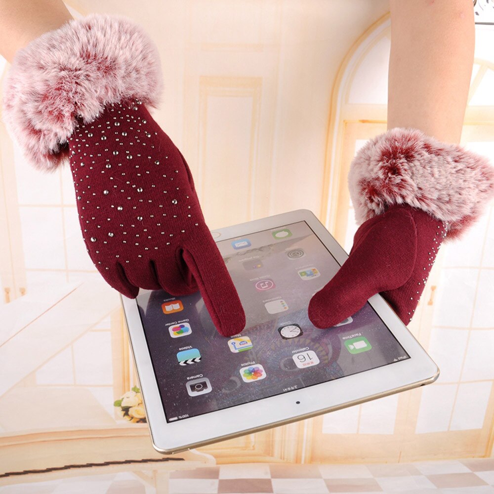 gloves women Winter Warm patchwork Gloves 3 color full finger women lady girl glove gants femme