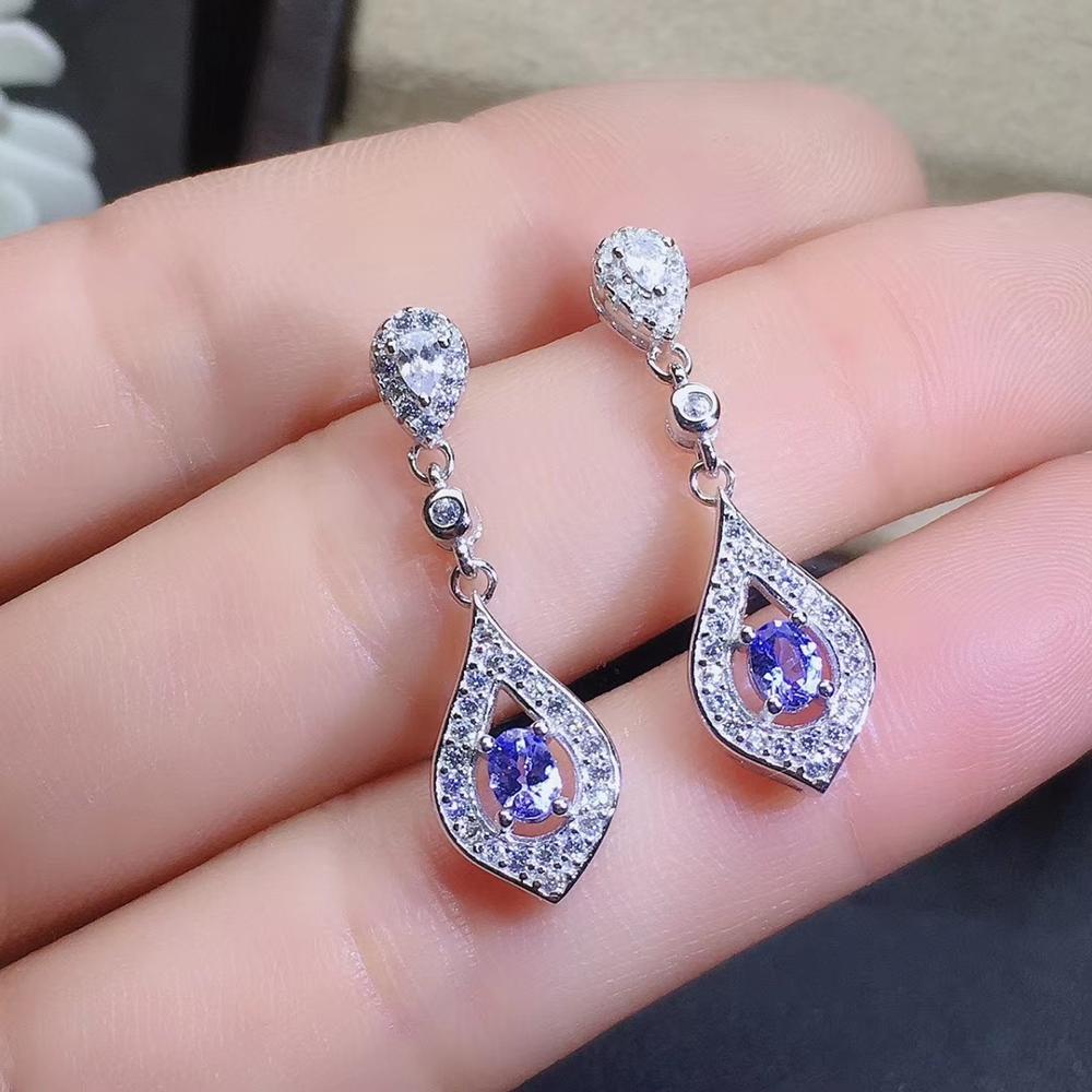 KJJEAXCMY fine jewelry 925 Sterling Silver Natural Tanzanite Girl Ring Pendant Earring Necklace 3 Piece Set Water Suppo: Earrings