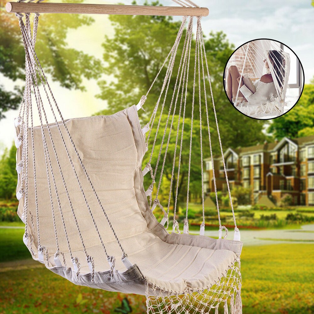 Outdoor Patio Tuin Katoenen Touw Kwastje Canvas Swing Opknoping Hangmat Stoel Seat