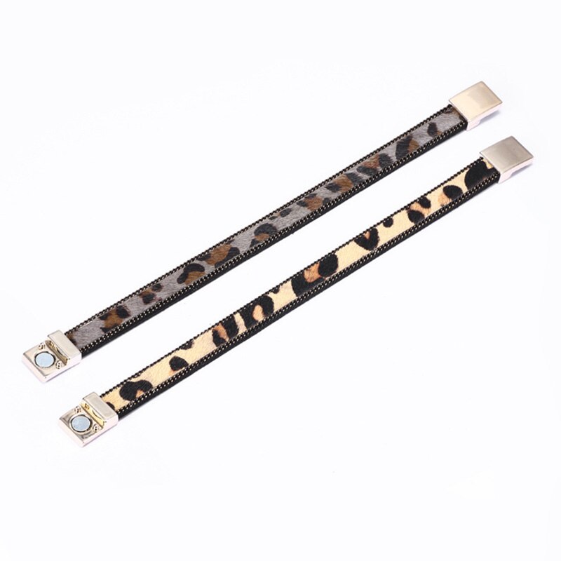 Mode Eenvoudige Luipaard Patroon Paardenhaar Lederen Armbanden Magnetische Sluiting Accessoires Vrouwen Armbanden Sieraden