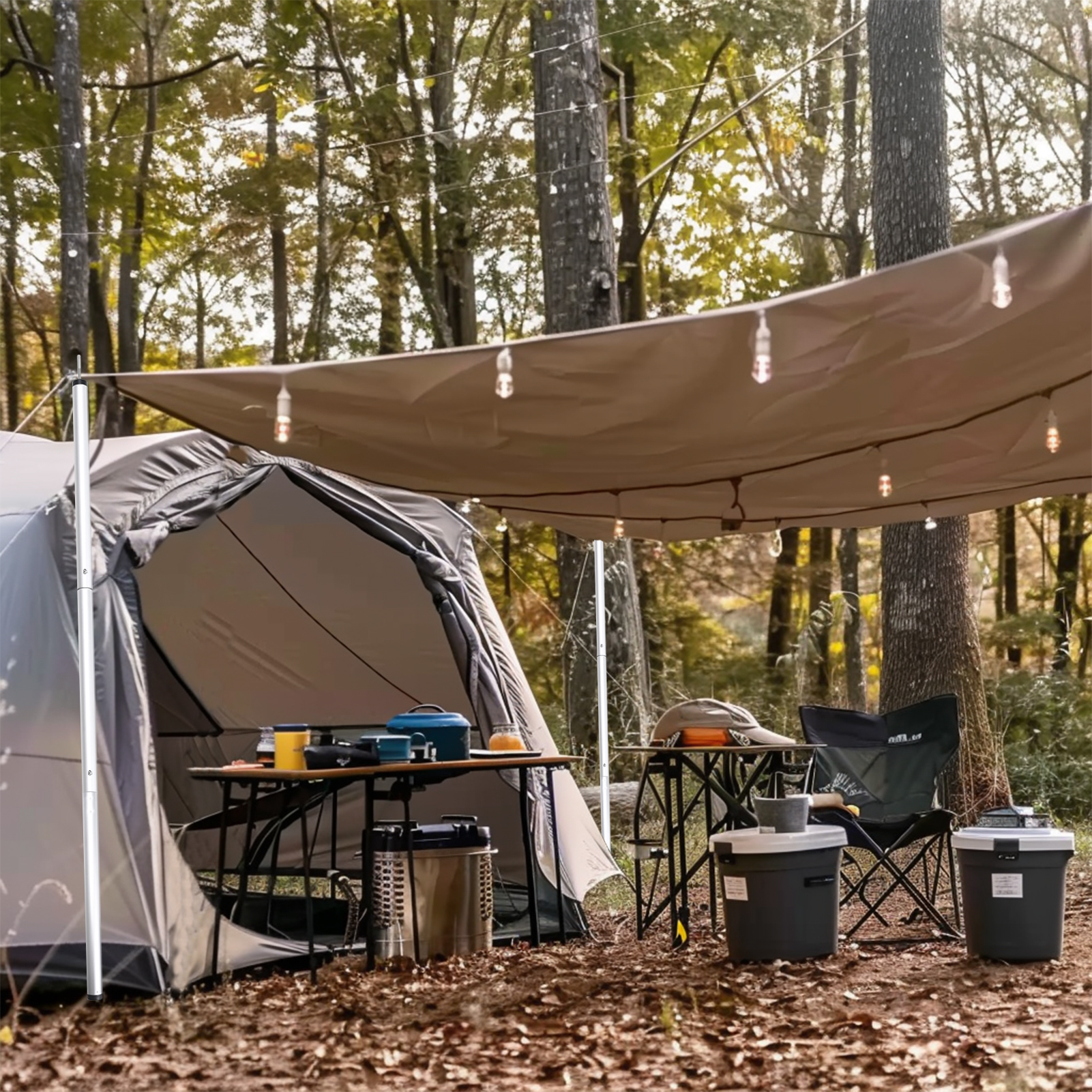 Aluminum Alloy Tent Pole Adjustable Camping Tarp Poles Telescoping Portable Lightweight Support Rods for Shelter Canopy Awning