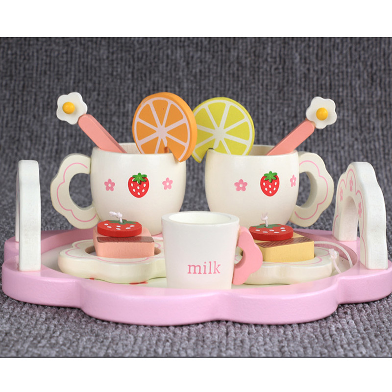 Juego de té de madera, Mini taza de juguete, teteras, bandeja para niños, cocina, juego de rol de la niña, de cumpleaños, para bebé de guardería
