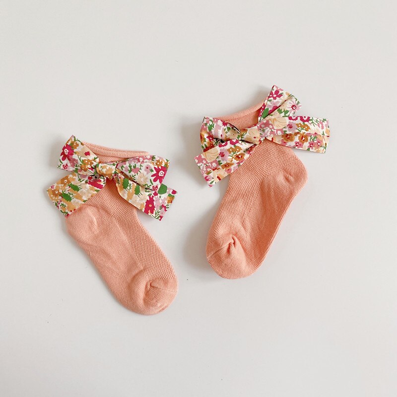 7 couleurs bébé filles garçons princesse chaussettes fleurs imprimer nœud papillon anti-dérapant coton mignon chaussettes 0-2 ans: 3