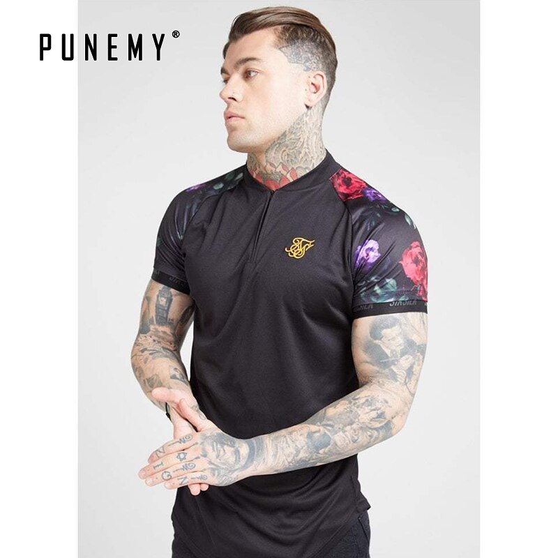 T-shirt Mannen Sik Zijde Streetwear Hip Hop Bloemen Man T-shirt Top Tee Zomer Casual Silm Fitness Kleding Mode heren T-shirt