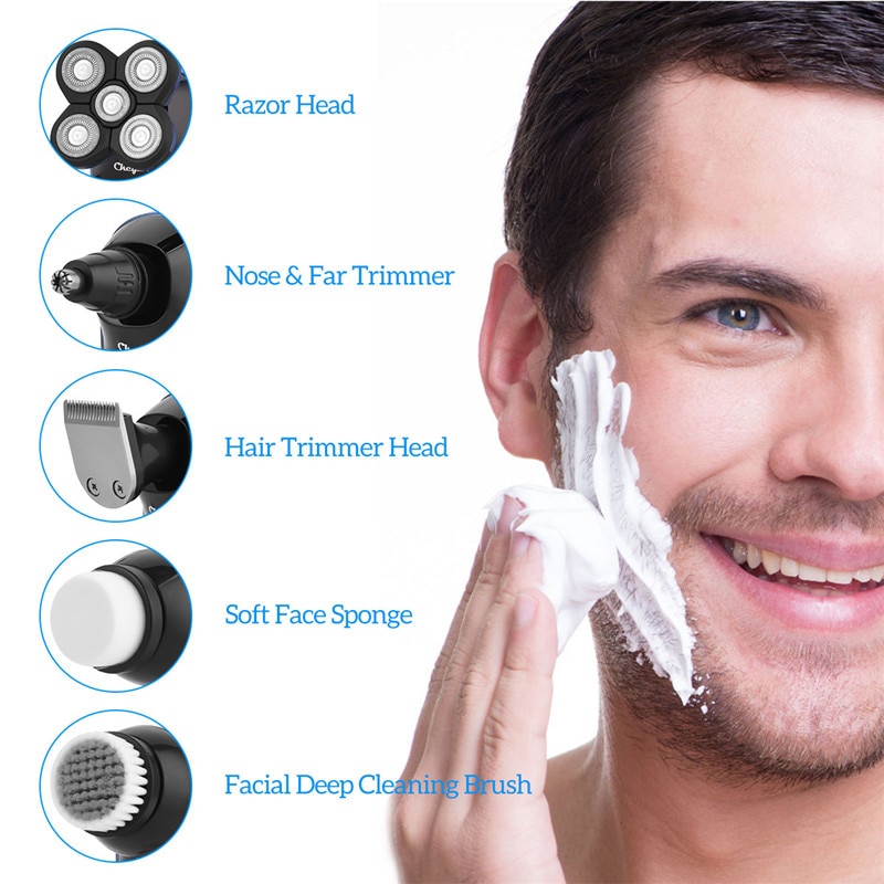 Snel oplaadbare li-batterij elektrische scheerset waterdichte baardtrimmer scheermes tondeuse neushaartrimmer gezichtsborstel