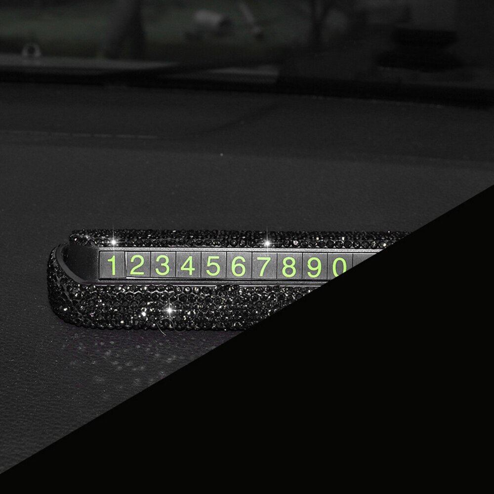 1 Pcs Luxury Car Phone Number Parking Card Dashboard Decoration With Crystal Diamond DIY Accessories Interior Accessories: Gold