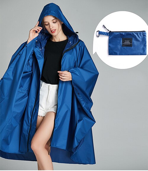 Black trench Coat Style Hooded Women men unisex Raincoat Outdoor Rain Poncho Waterproof Rain Coat 3 Colors Rainwear: Blue