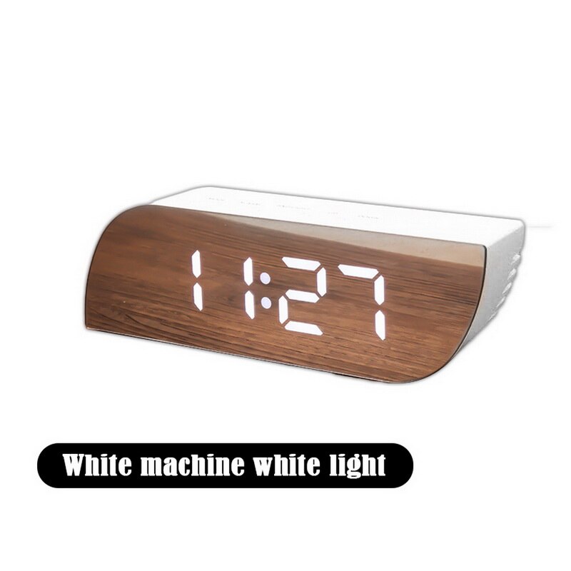 Veilleuses numérique miroir horloge LED réveil batterie utilisation température Snooze fonction bureau horloges Table horloge décor à la maison: WHITE