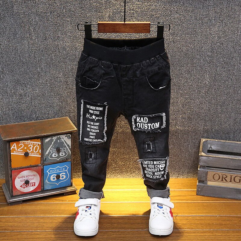 spring Kids denim Pants children Boys good causal patchwork letters print washed Jeans 3-8 years !