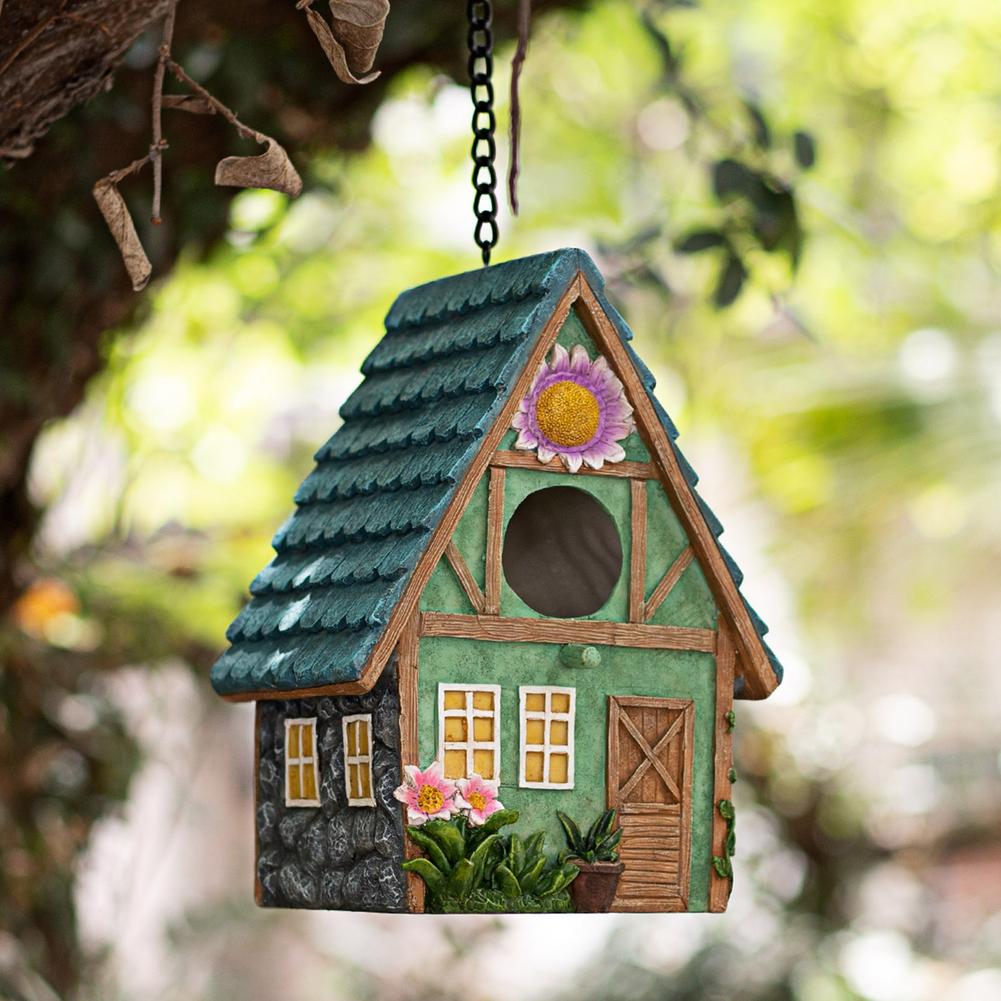 Outdoor Bird House Hanging Resin Birds Nest Garden Yard Decorating Craft Bird Cage Garden Ornaments Pet Birds Nest