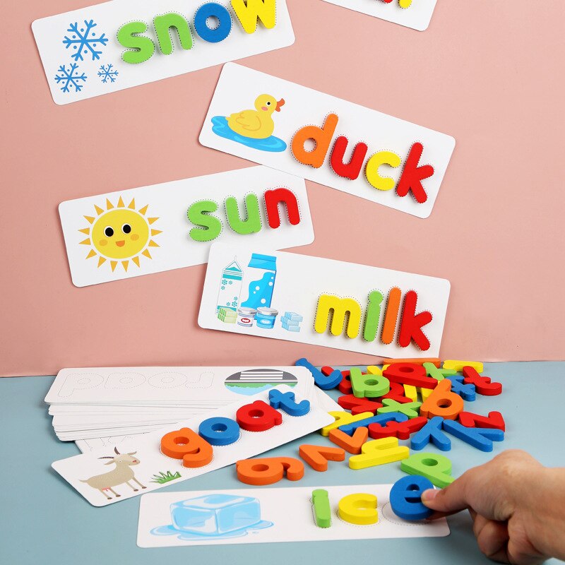 Kids Houten Alfabet Brief Leren Kaarten Set Woord Spelling Praktijk Spel Speelgoed Engels Letters Spelling Kaart Woord Speelgoed