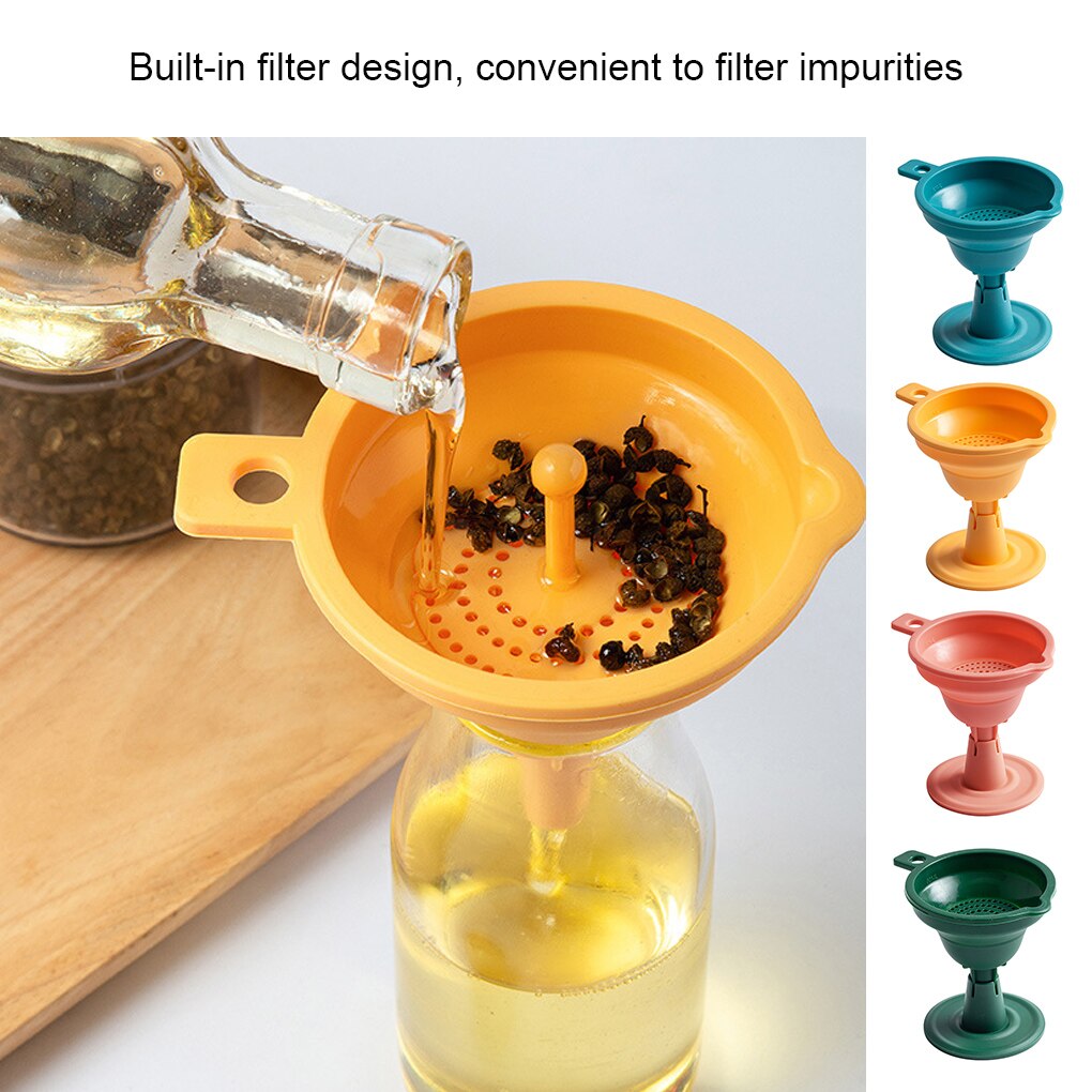 1Pcs Mini Opvouwbare Trechter Silicone Inklapbare Trechter Opvouwbare Draagbare Trechters Worden Opgehangen Huishoudelijke Vloeibare Doseren Keuken Gereedschap