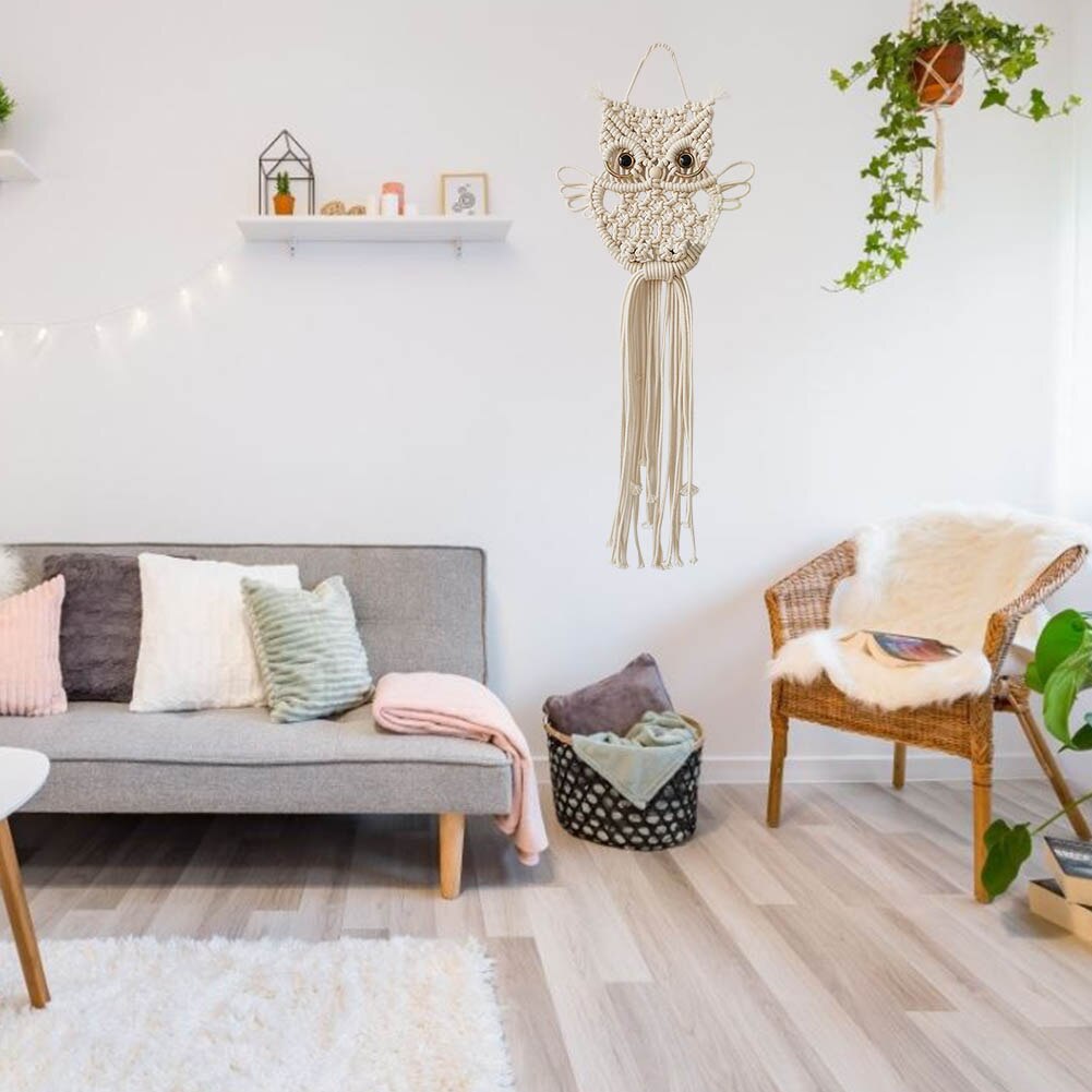 Tapiz tejido de búhos colgante de pared bohemio tapiz decoración de pared para niños dormitorio atrapasueños decoración de la habitación
