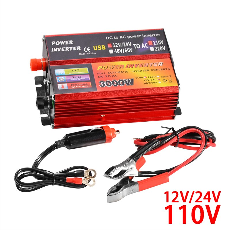 Zonne-omvormer 12v 220v 3000w piekspanningsomvormer transformator  dc 12v & 24v 48v & 60v naar  ac 110v/220v auto-aanpassing omvormer