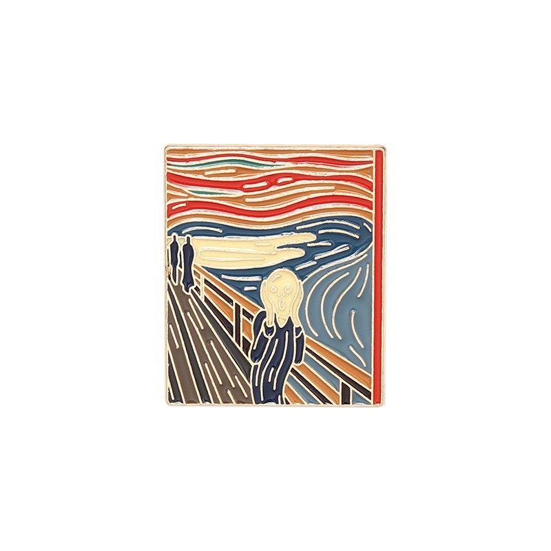 Pintura al óleo de cielo estrellado, girasol, chica, geométrico de metal, insignias, broche, alfileres de esmalte, etiqueta, bolsa, mochila, sombrero, de joyería: Bañado en rodio de imitación