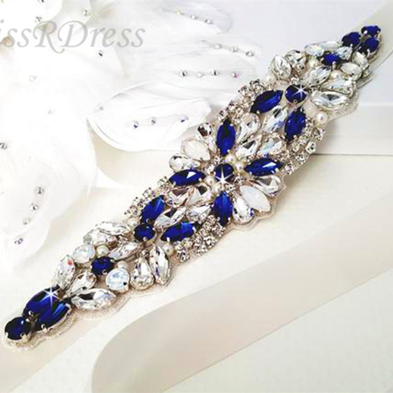 MissRDress Opal Bridal Belt Royal Blue Crystal Bridal Sash Rhinestones Wedding Belt Sash For Wedding Accessories JK934