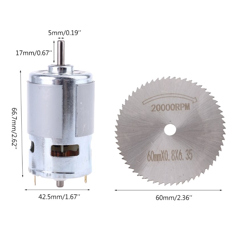 DC 12V 775 Motor Table Saw Kit with Ball Bearing Mounting Bracket Saw Blade for Woodworking Cutting Polishing Engraving