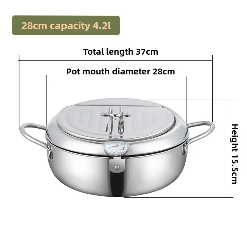 Friggitrice multifunzionale con termometro e scolapiatti per olio Utensili da cucina per fornelli a induzione a gas a doppio fondo per uso domestico: Rosso
