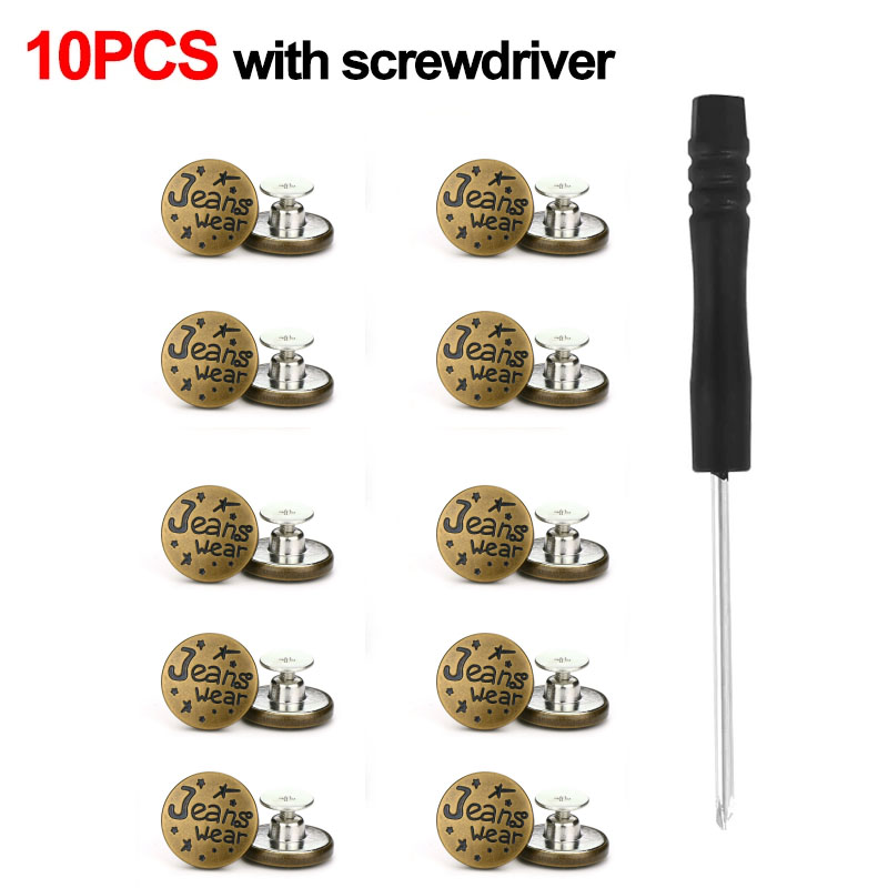Botones de Metal para pantalones vaqueros, Kit de reparación de botones de tornillo sin costura, hebillas vaqueros extraíbles sin clavos, 17mm, 10 Uds.: NICKEL