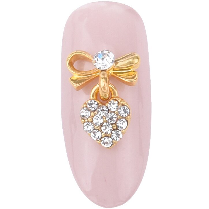 10 st guld/silver metall glitter 3d nail art fluga dingla kedja hjärta fixa nagelberlocker dekoration tillbehör tillbehör  y01: Y01