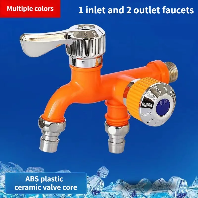 Kraan Dubbele Uitlaat Dubbele Bediening Waterkraan Huis Badkamer Slang Irrigatie Fitting Plastic Connector 1/2 "Universele Interface