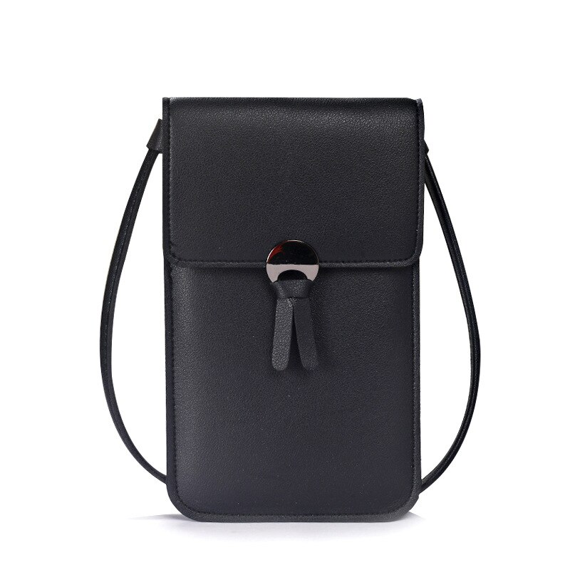 Shoulder Bags Mini Mobile Phone Bag With Back Side Clear Touching Screen Window Pu Leather Bag Touch Screen for iphone xiaomi: black