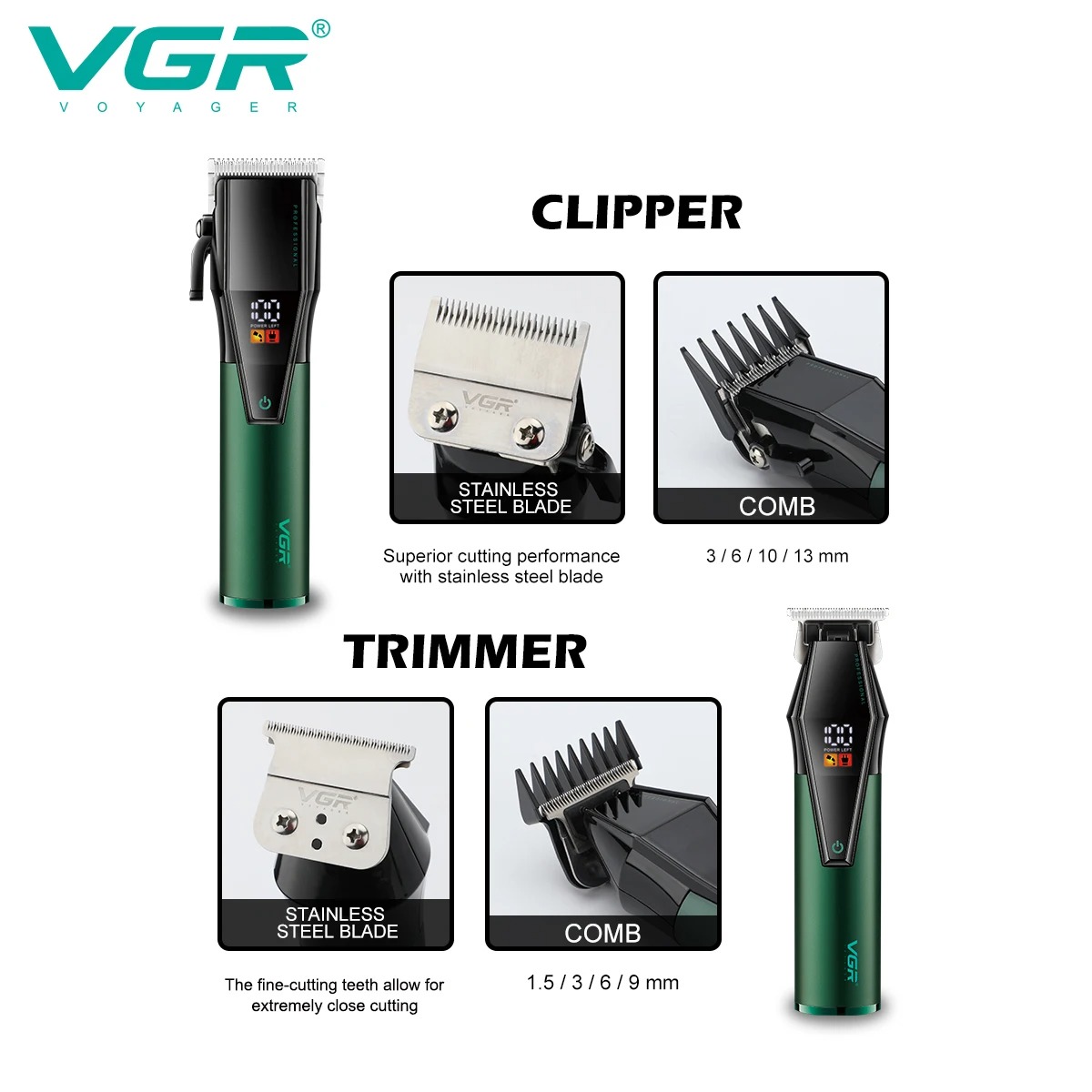 VGR Haarschneider Professioneller Haarschneider Friseur Einstellbare Haarschneidemaschine Elektrischer Haarschneider Wiederaufladbarer Trimmer für Männer V-677